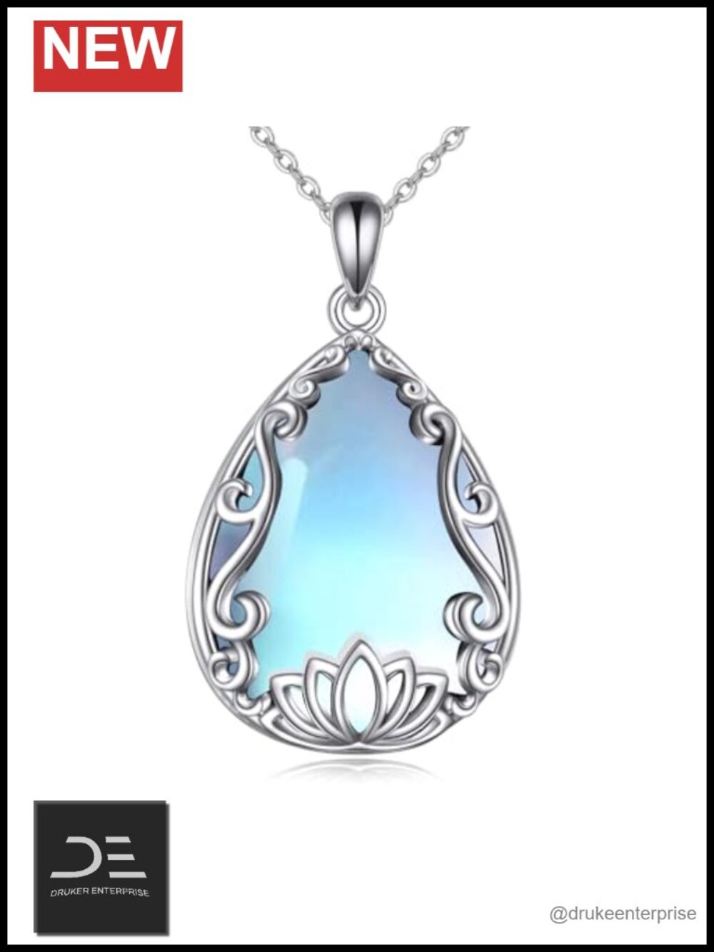 925 Sterling Silver Lotus Pendant Necklace - Bohemian Teardrop Charm, Oxidized